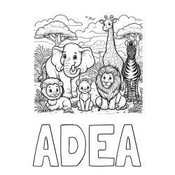 Online izdelana pobarvanka - Pobarvanka imena ADEA in pobarvanka ljubkih živali