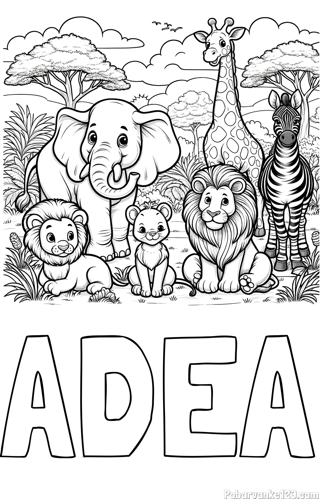 Pobarvanka imena ADEA in pobarvanka ljubkih živali