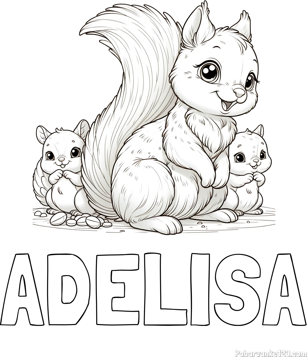 Pobarvanka imena ADELISA in pobarvanka veveričje družine