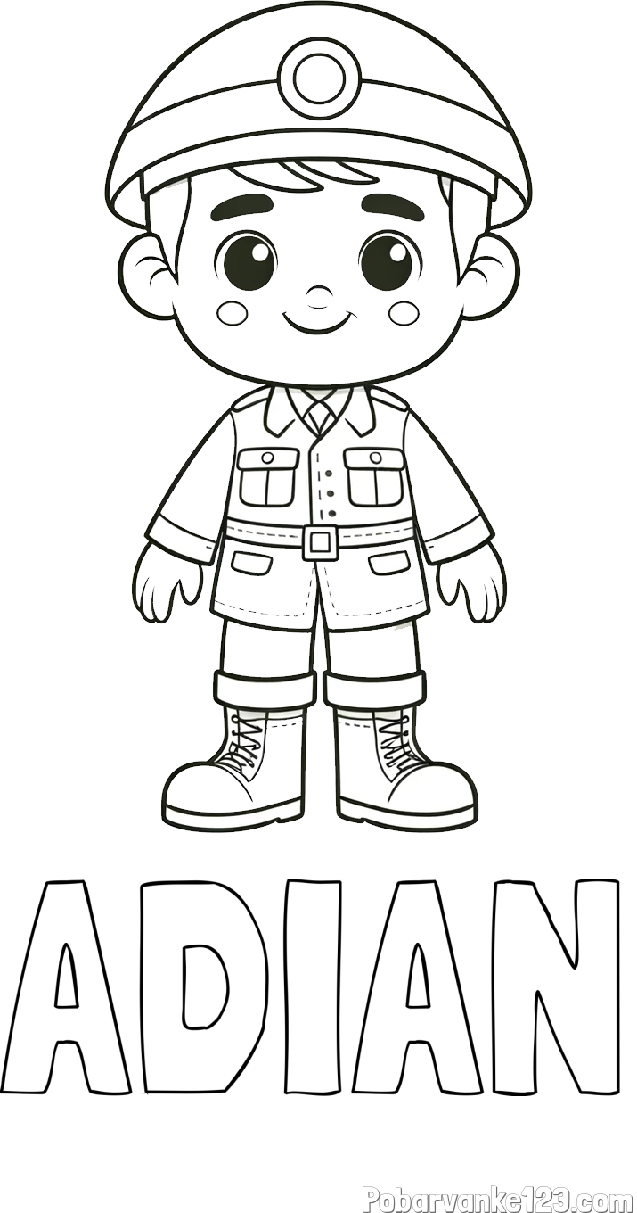 Pobarvanka imena ADIAN in otroška pobarvanka nasmejanega vojaka