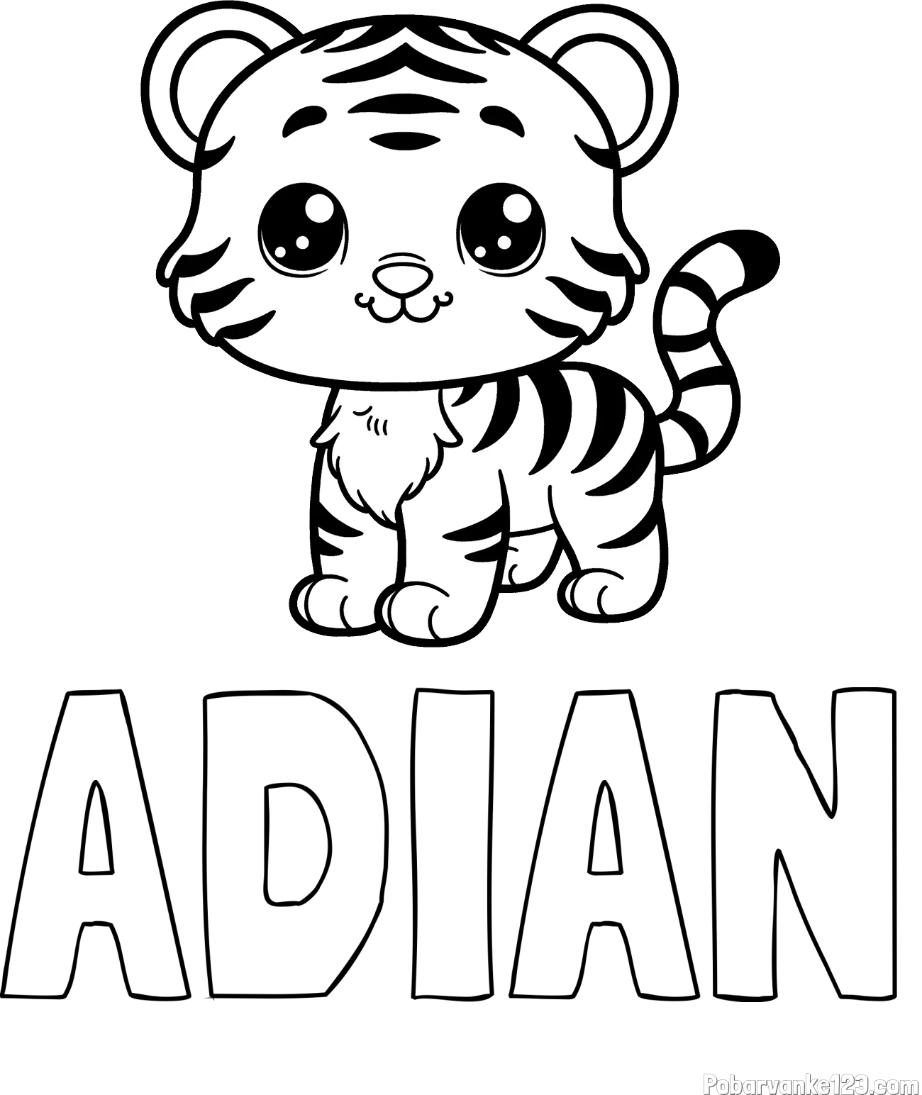 Pobarvanka imena ADIAN in pobarvanka ljubkega tigrčka