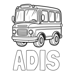 Online izdelana pobarvanka - Pobarvanka imena ADIS in pobarvanka majhnega avtobusa