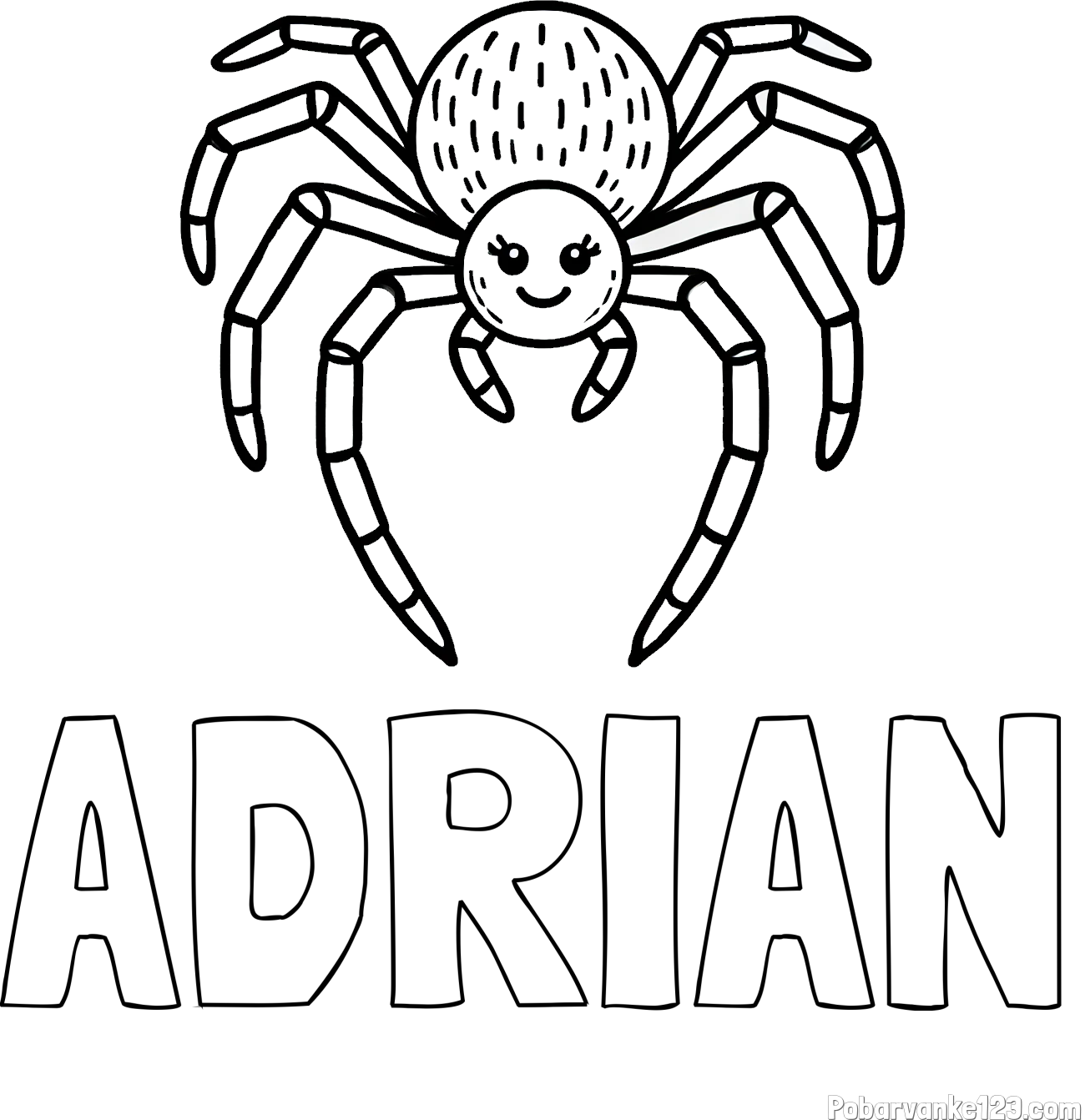 Pobarvanka imena ADRIAN in pobarvanka veselega pajka