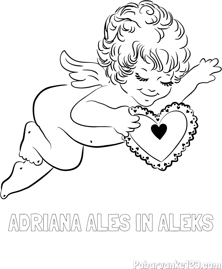 Pobarvanka imena ADRIANA ALEŠ IN ALEKS in pobarvanka angela s srčkom