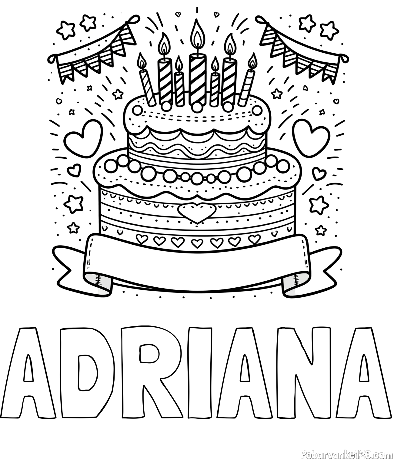 Pobarvanka imena ADRIANA in pobarvanka velike torte za rojstni dan