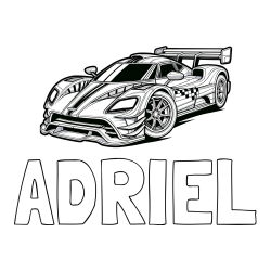 Online izdelana pobarvanka - Pobarvanka imena ADRIEL in pobarvanka modernega športnega avtomobila