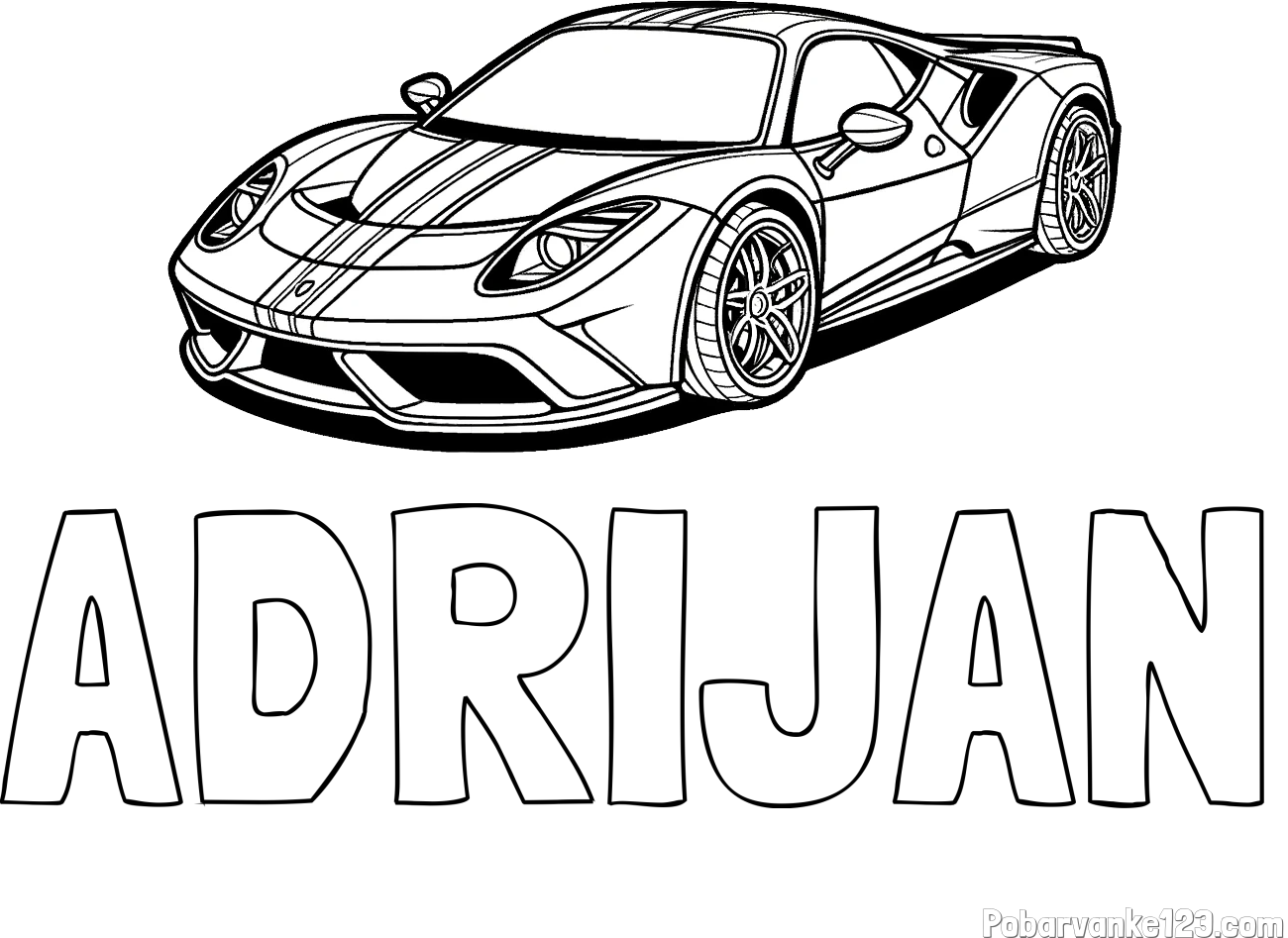 Pobarvanka imena ADRIJAN in pobarvanka čudovitega športnega avtomobila