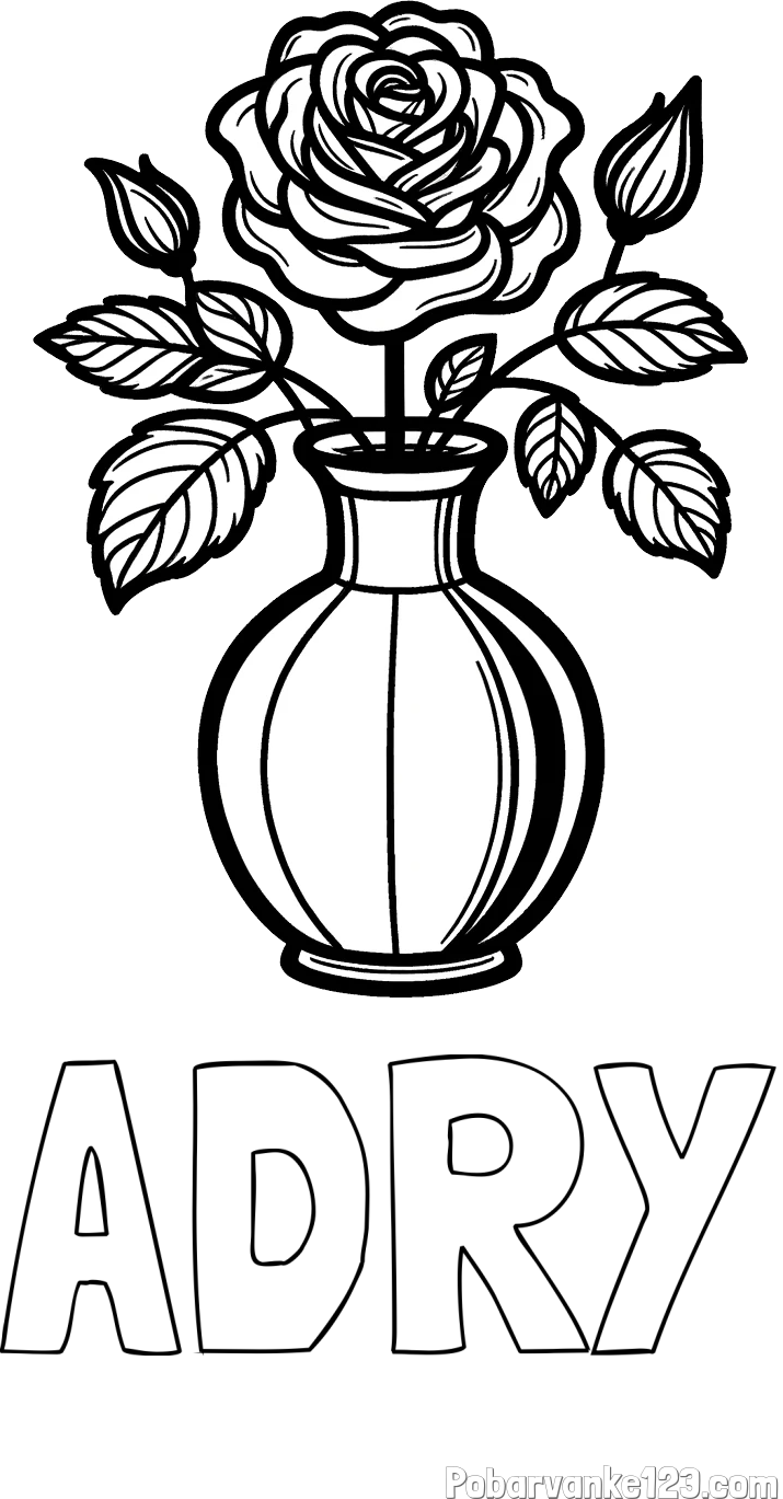 Pobarvanka imena ADRY in pobarvanka čudovite vrtnice v vazi