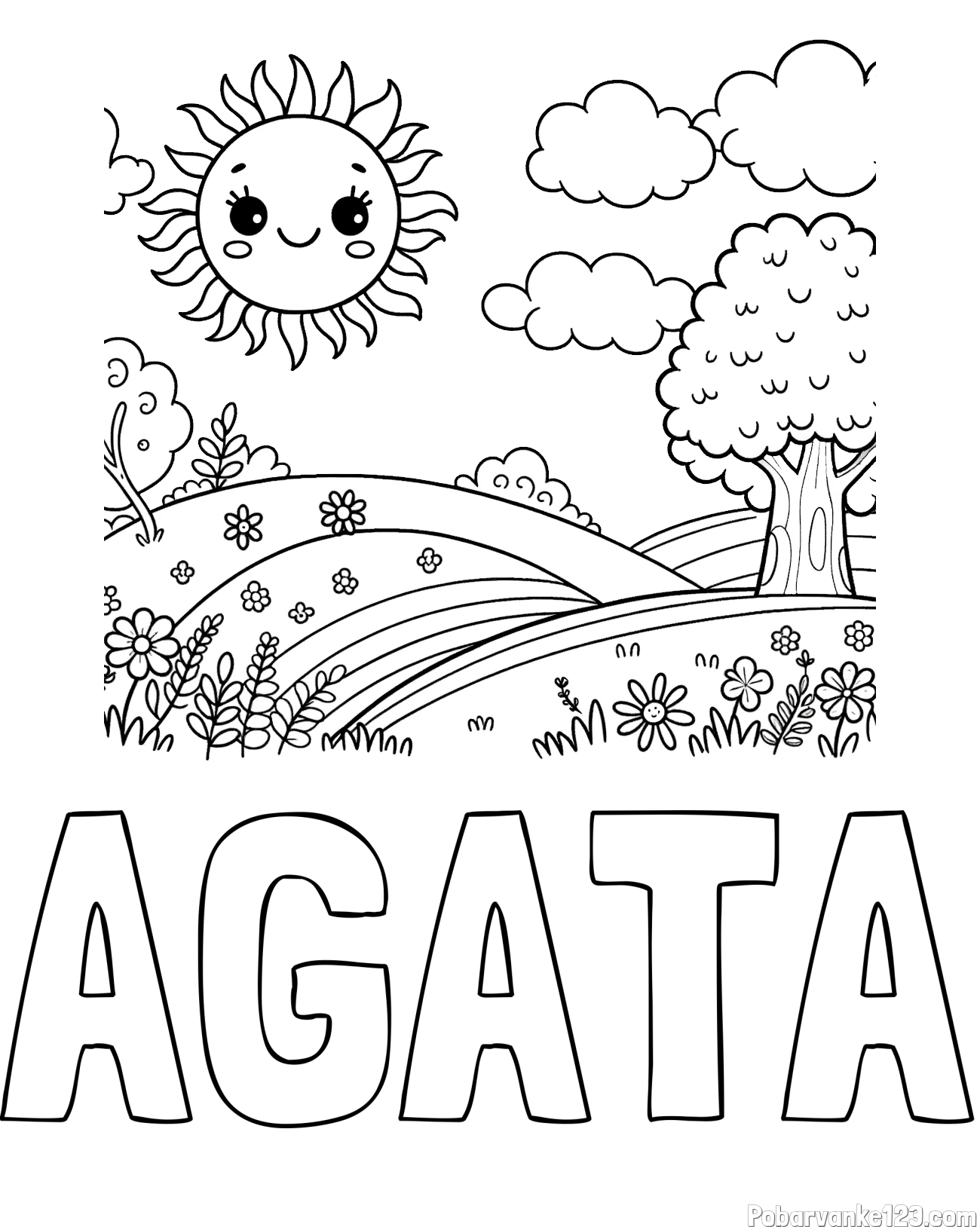 Pobarvanka imena AGATA in otroška pobarvanka narave