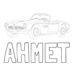 Online izdelana pobarvanka - Pobarvanka imena AHMET in pobarvnaka starega BMW