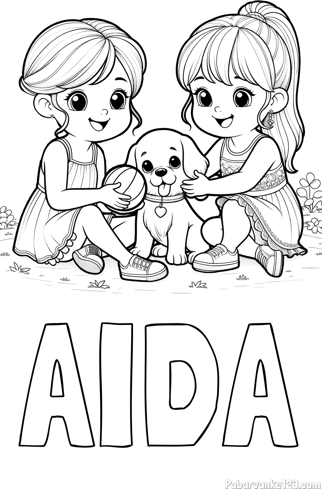 Pobarvanka imena AIDA in pobarvanka prijateljic s kužkom