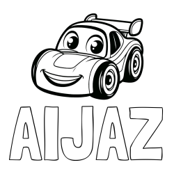 Online izdelana pobarvanka - Pobarvanka imena AIJAZ in pobarvanka otroškega avtomobila