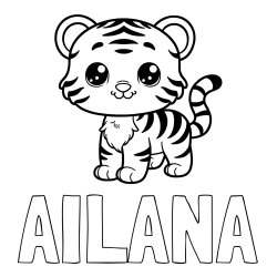 Online izdelana pobarvanka - Pobarvanka imena AILANA in pobarvanka ljubkega tigrčka