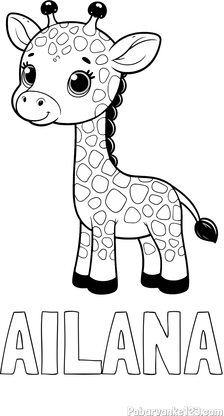 Pobarvanka imena AILANA in pobarvanka simpatične žirafe