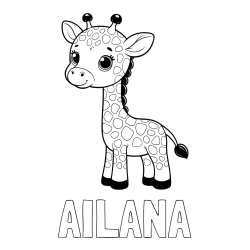 Online izdelana pobarvanka - Pobarvanka imena AILANA in pobarvanka simpatične žirafe