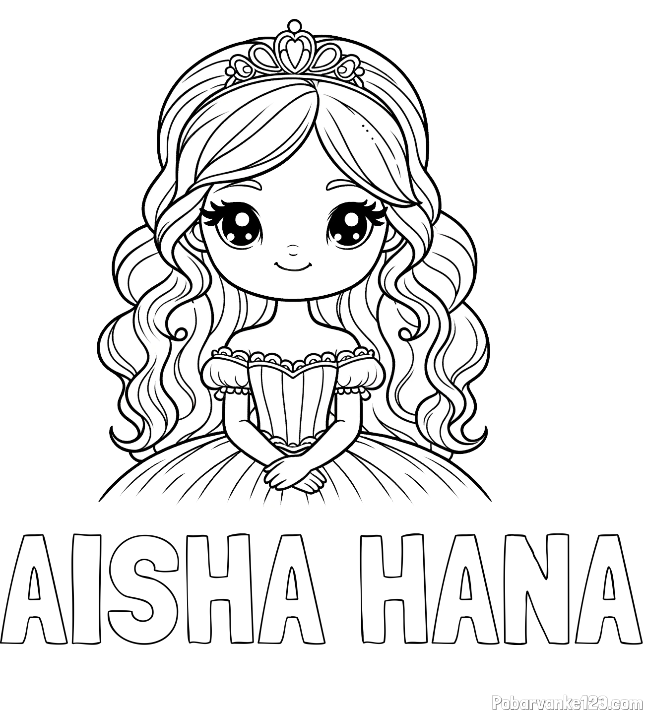 Pobarvanka imena AISHA HANA in pobarvanka ljubke princese
