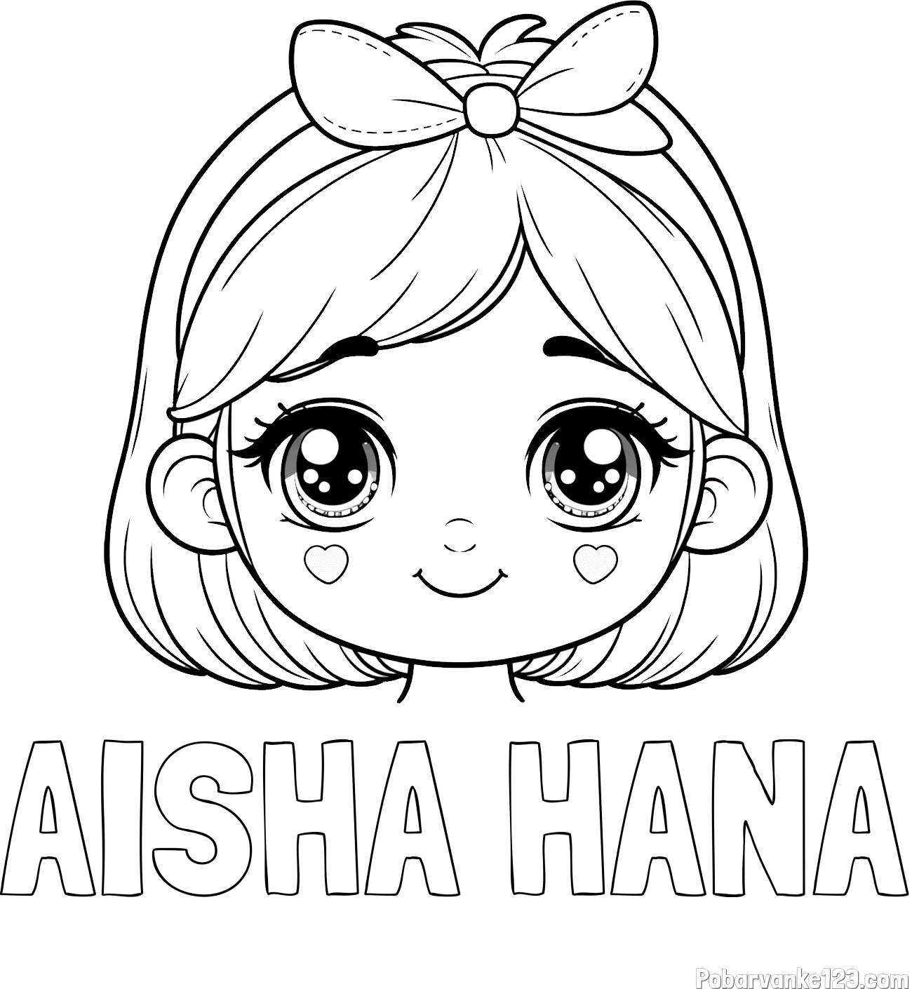 Pobarvanka imena AISHA HANA in pobarvanka obraza ljubke punčke