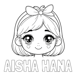 Online izdelana pobarvanka - Pobarvanka imena AISHA HANA in pobarvanka obraza ljubke punčke