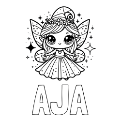 Online izdelana pobarvanka - Pobarvanka imena AJA in prikupna čarobna vila