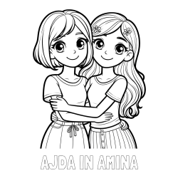 Online izdelana pobarvanka - Pobarvanka imena AJDA IN AMINA in pobarvanka ljubkih prijateljic