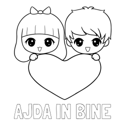 Online izdelana pobarvanka - Pobarvanka imena AJDA IN BINE in pobarvanka fantka in deklice, ki objemata srček