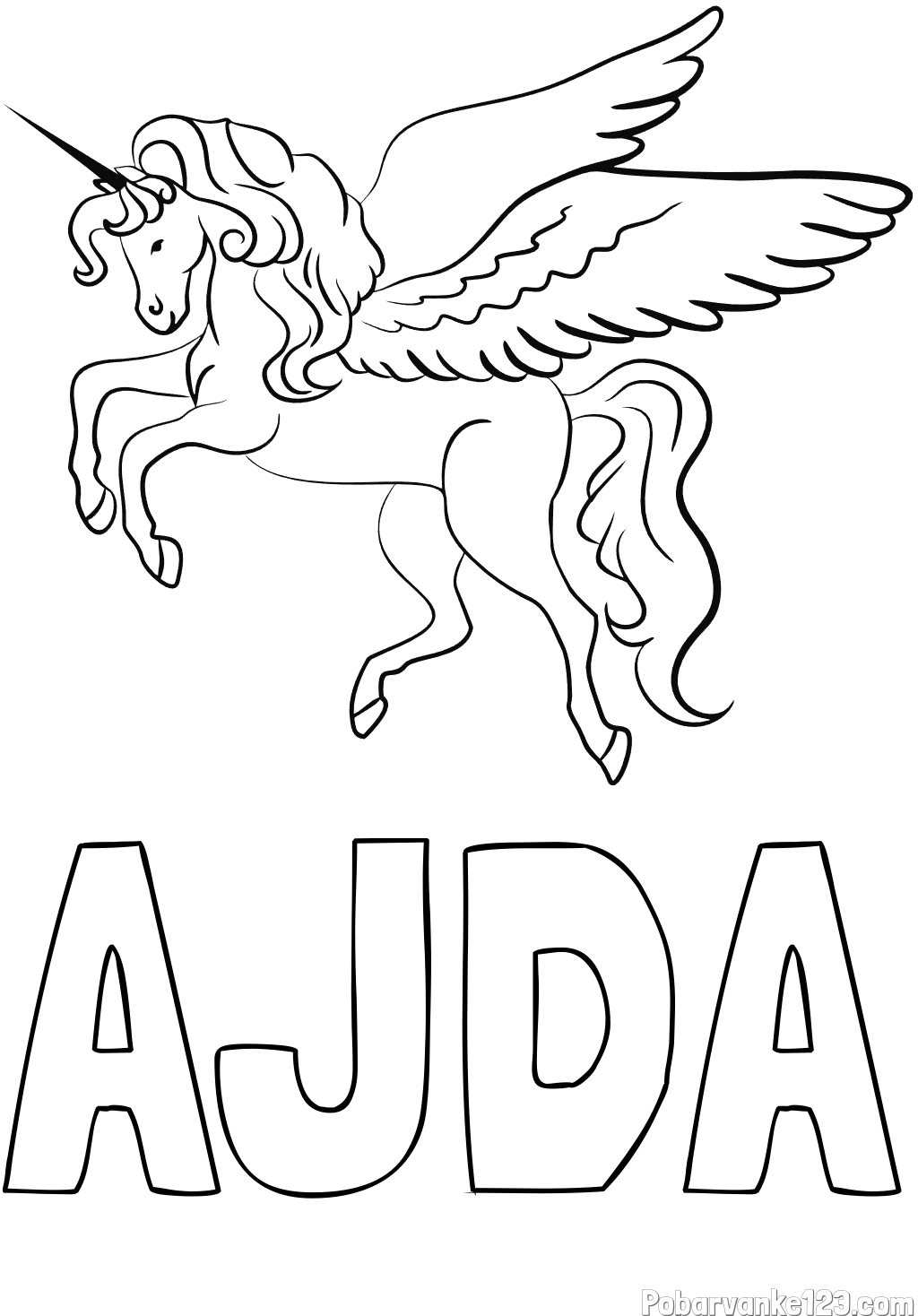 Pobarvanka imena AJDA in lepa pobarvanka samoroga