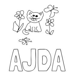 Online izdelana pobarvanka - Pobarvanka imena AJDA in mačka v naravi