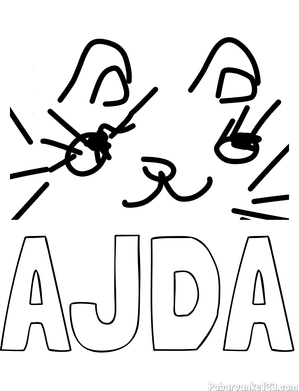 Pobarvanka imena AJDA in muca maca.