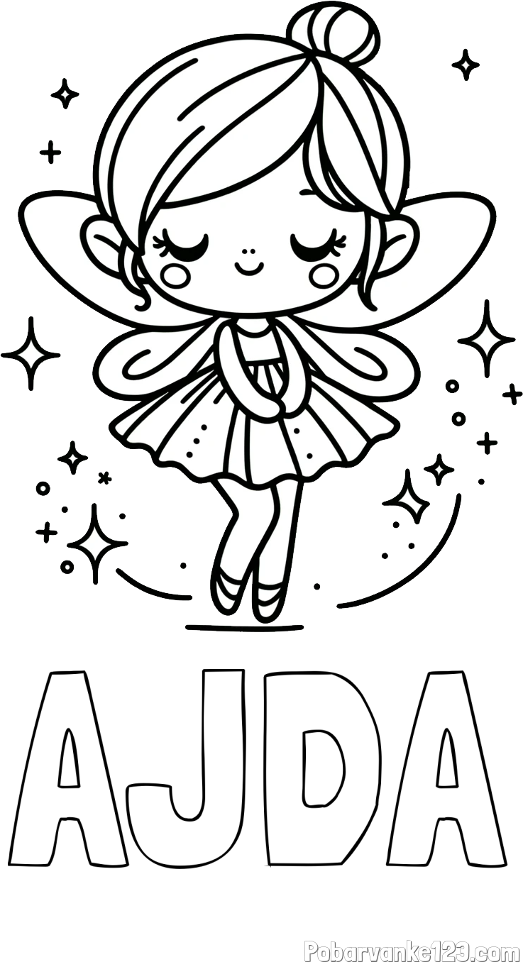 Pobarvanka imena AJDA in otroška pobarvanka čarobne vile
