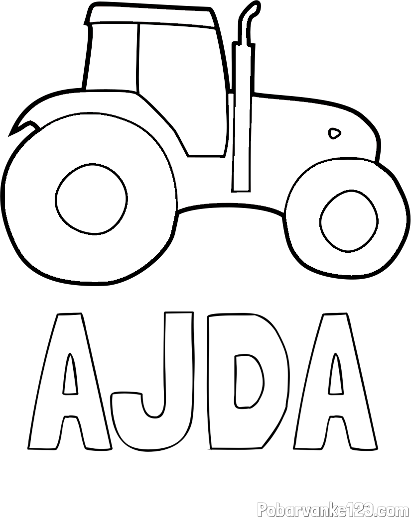Pobarvanka imena AJDA in otroška pobarvanka traktorja
