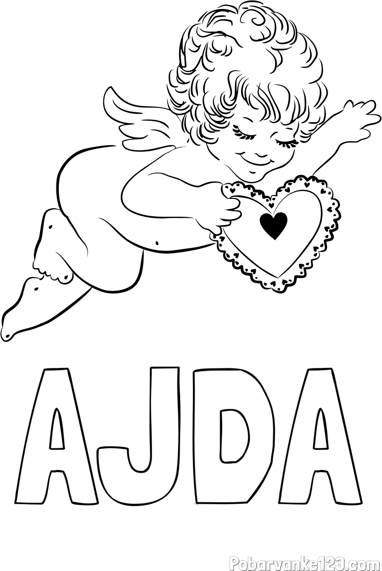 Pobarvanka imena AJDA in pobarvanka angela s srčkom