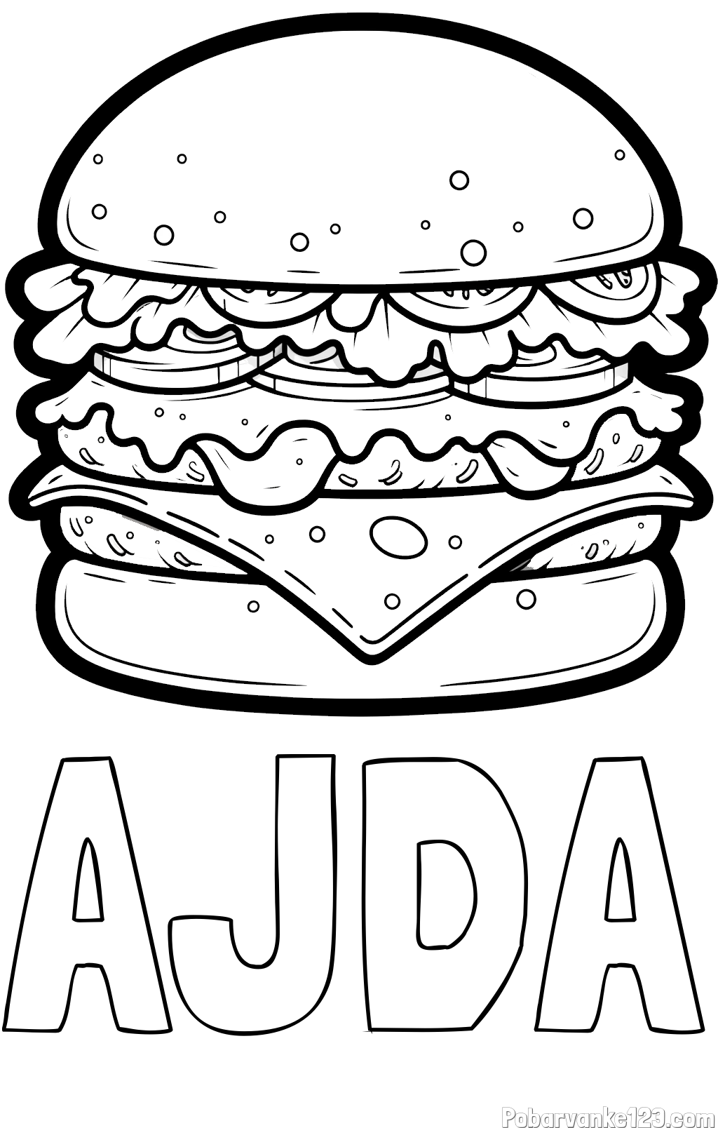 Pobarvanka imena AJDA in pobarvanka hamburger