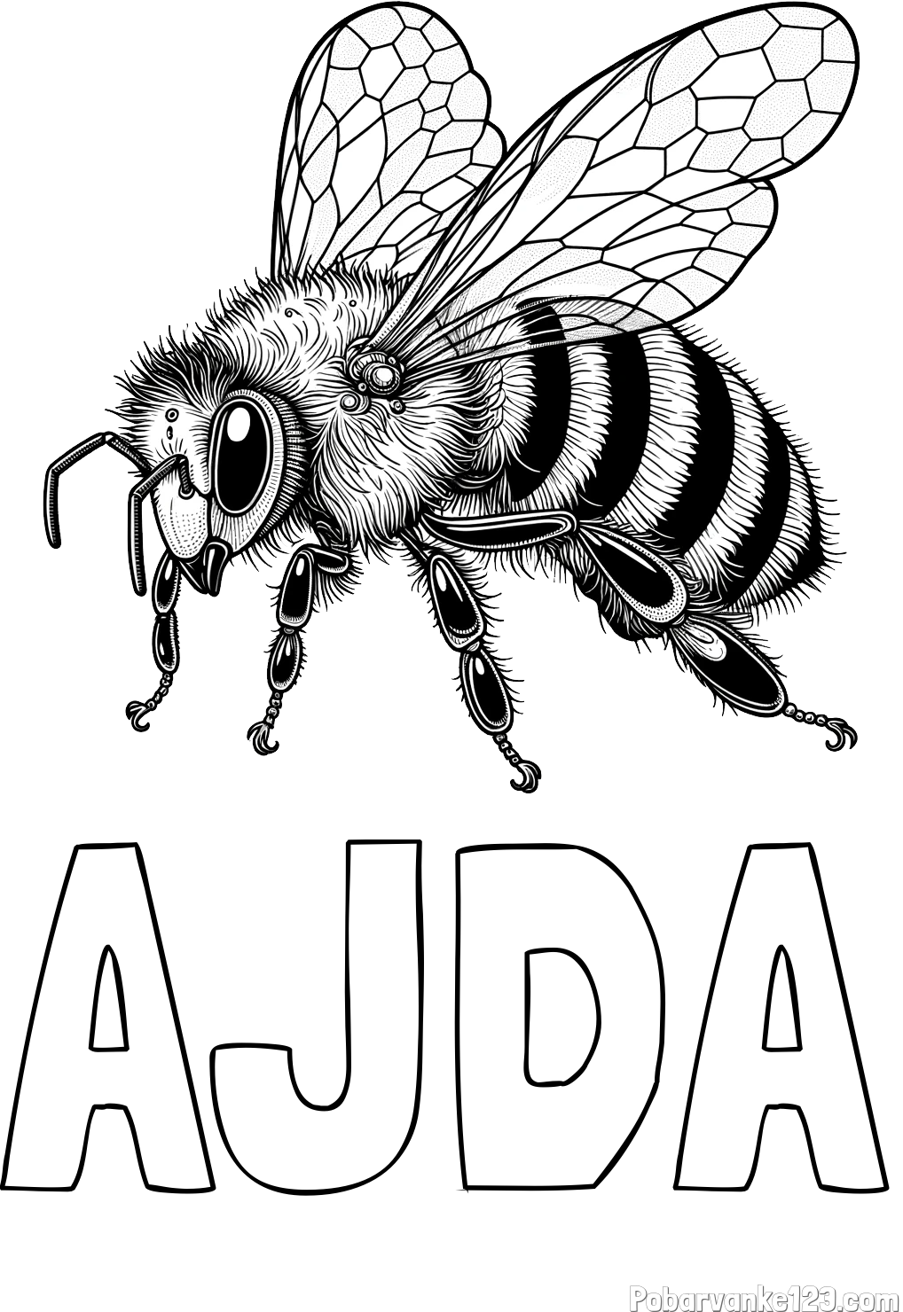 Pobarvanka imena AJDA in pobarvanka lepe in realistično oblikovane čebele