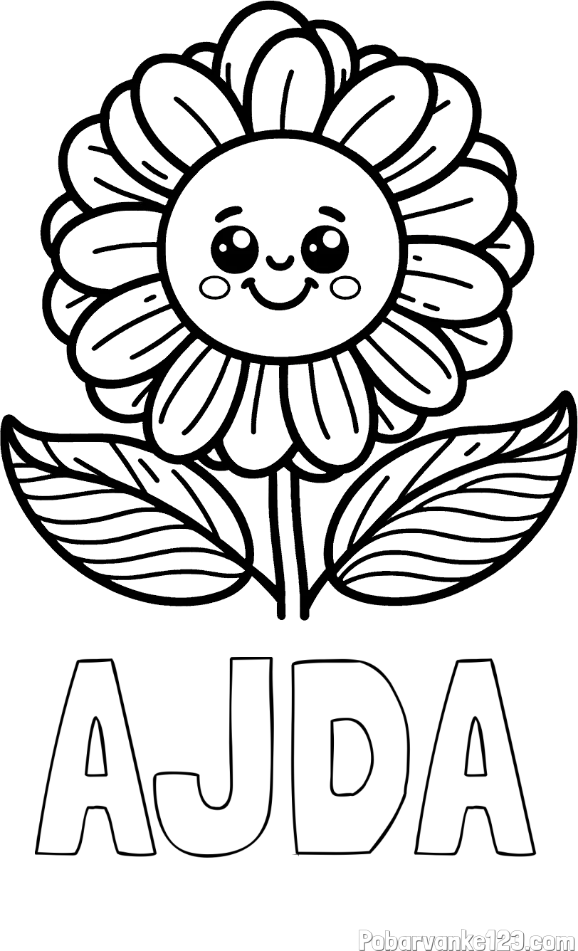 Pobarvanka imena AJDA in pobarvanka ljubke in nasmejane rože