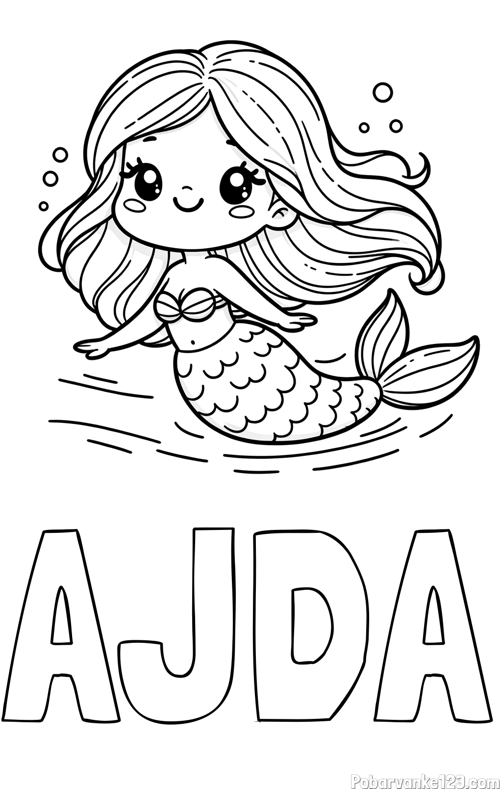Pobarvanka imena AJDA in pobarvanka ljubke morske deklice