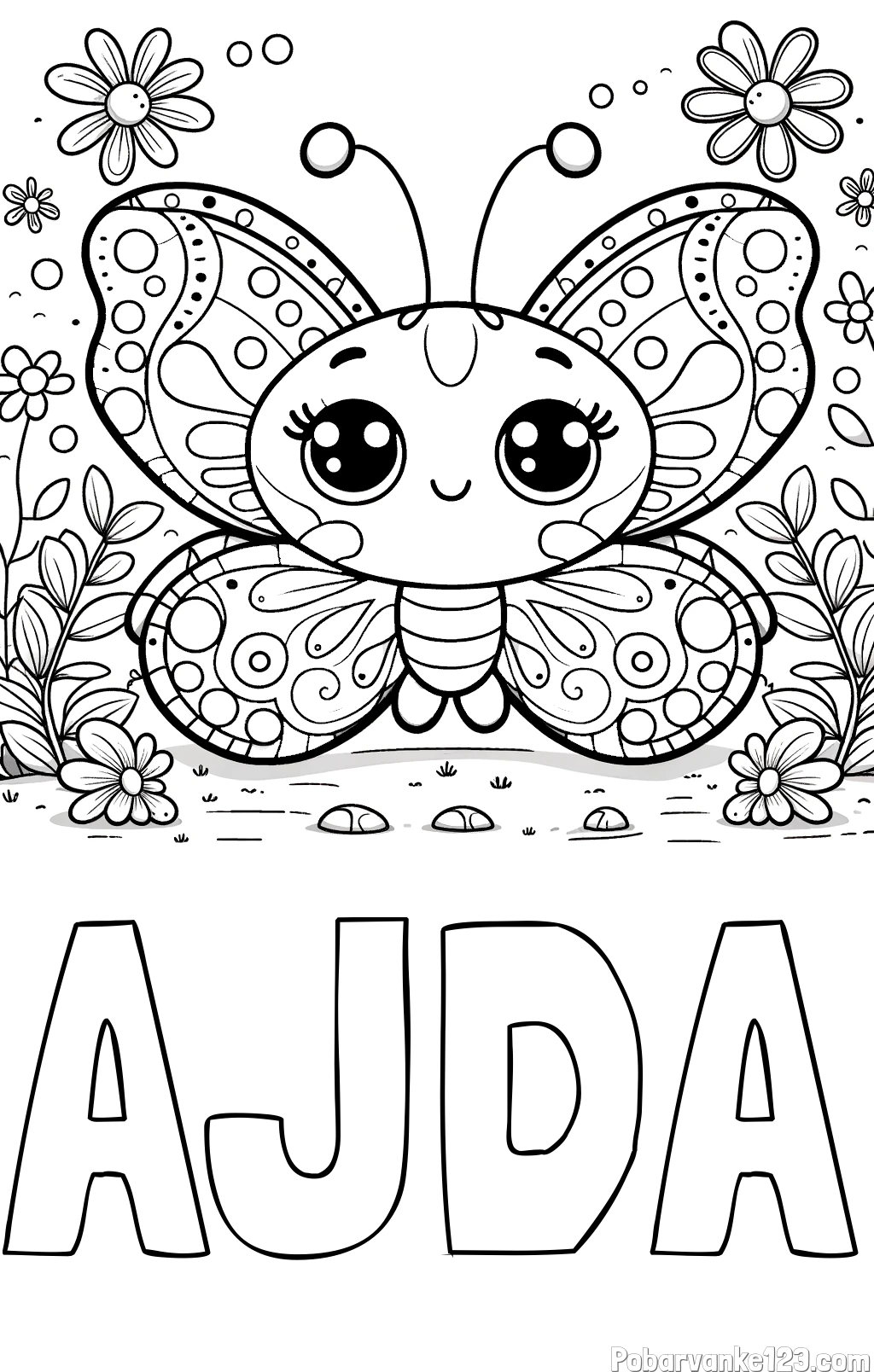 Pobarvanka imena AJDA in pobarvanka ljubkega metuljčka