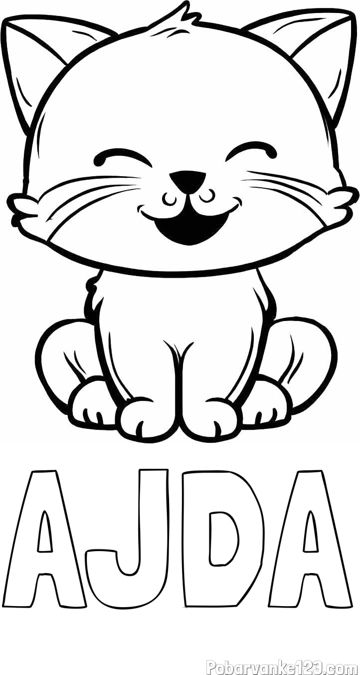 Pobarvanka imena AJDA in pobarvanka prikupne mačke