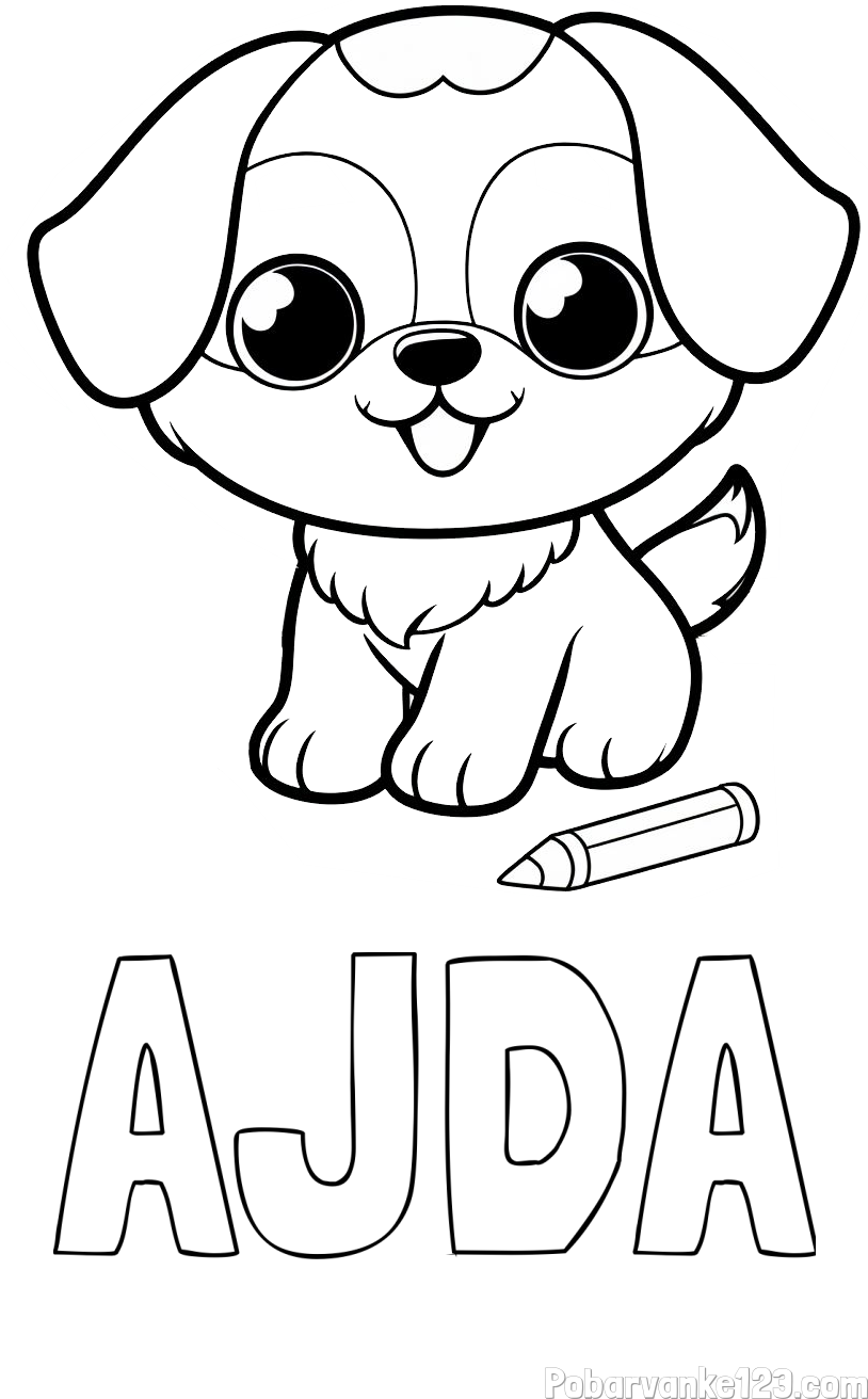 Pobarvanka imena AJDA in pobarvanka prikupnega kužka