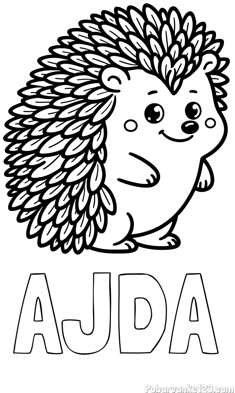 Pobarvanka imena AJDA in pobarvanka prisrčnega ježka