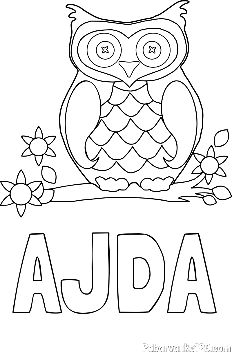 Pobarvanka imena AJDA in pobarvanka sove