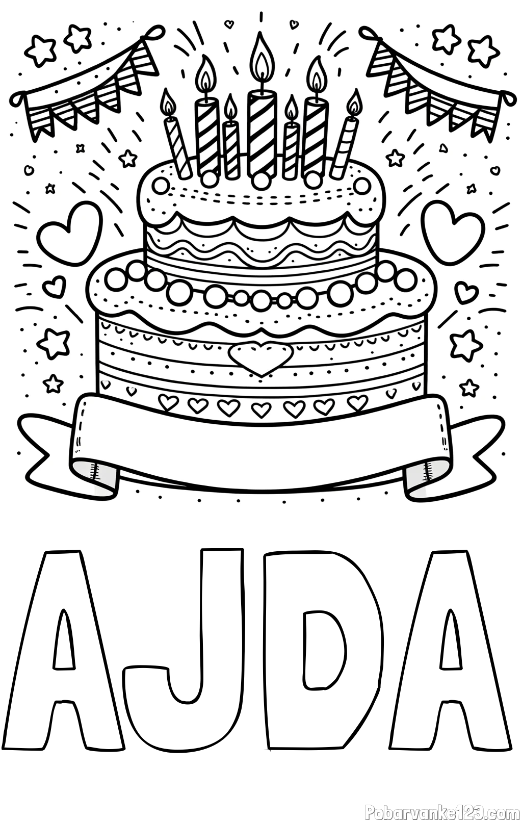 Pobarvanka imena AJDA in pobarvanka velike torte za rojstni dan