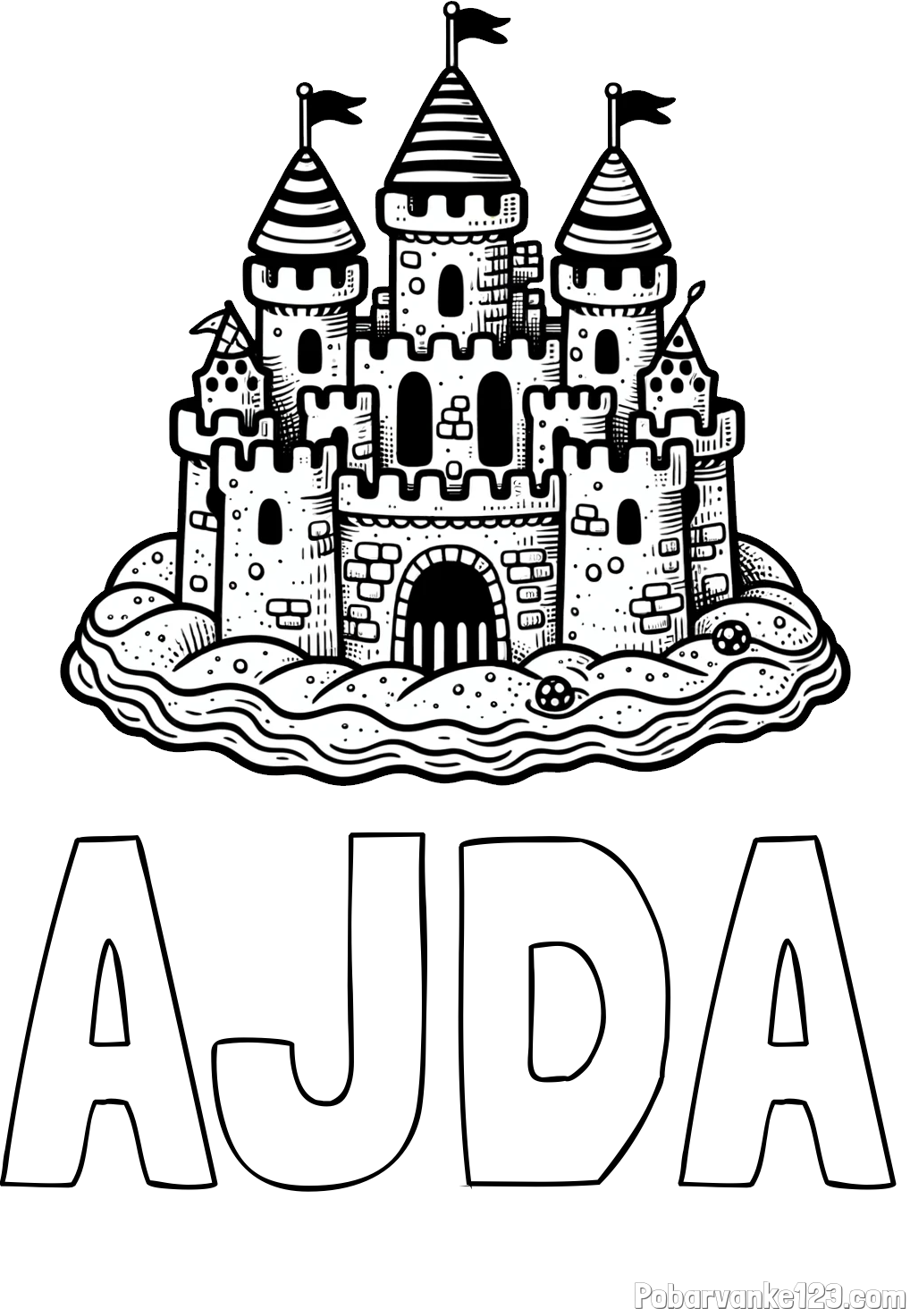 Pobarvanka imena AJDA in pobarvanka velikega peščenega gradu