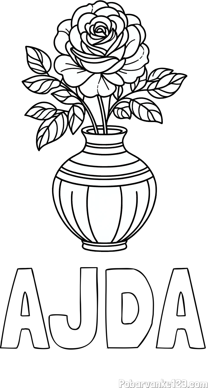 Pobarvanka imena AJDA in pobarvanka vrtnice v vazi