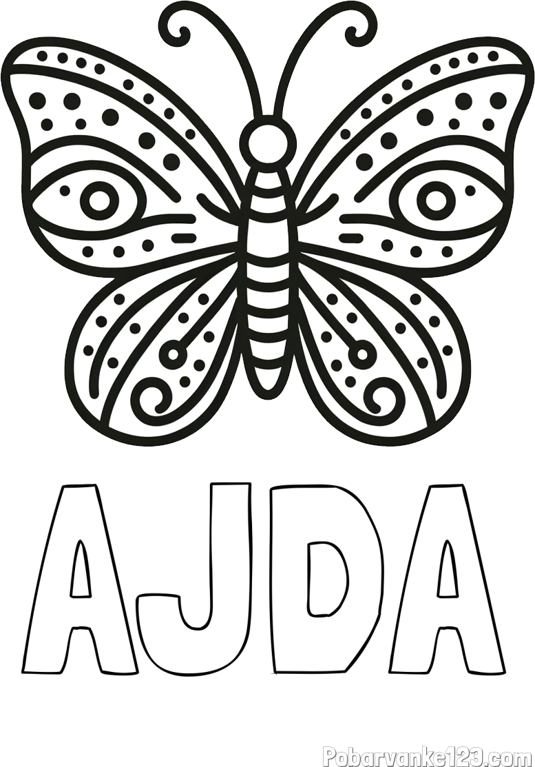 Pobarvanka imena AJDA in preprosta pobarvanka metulja