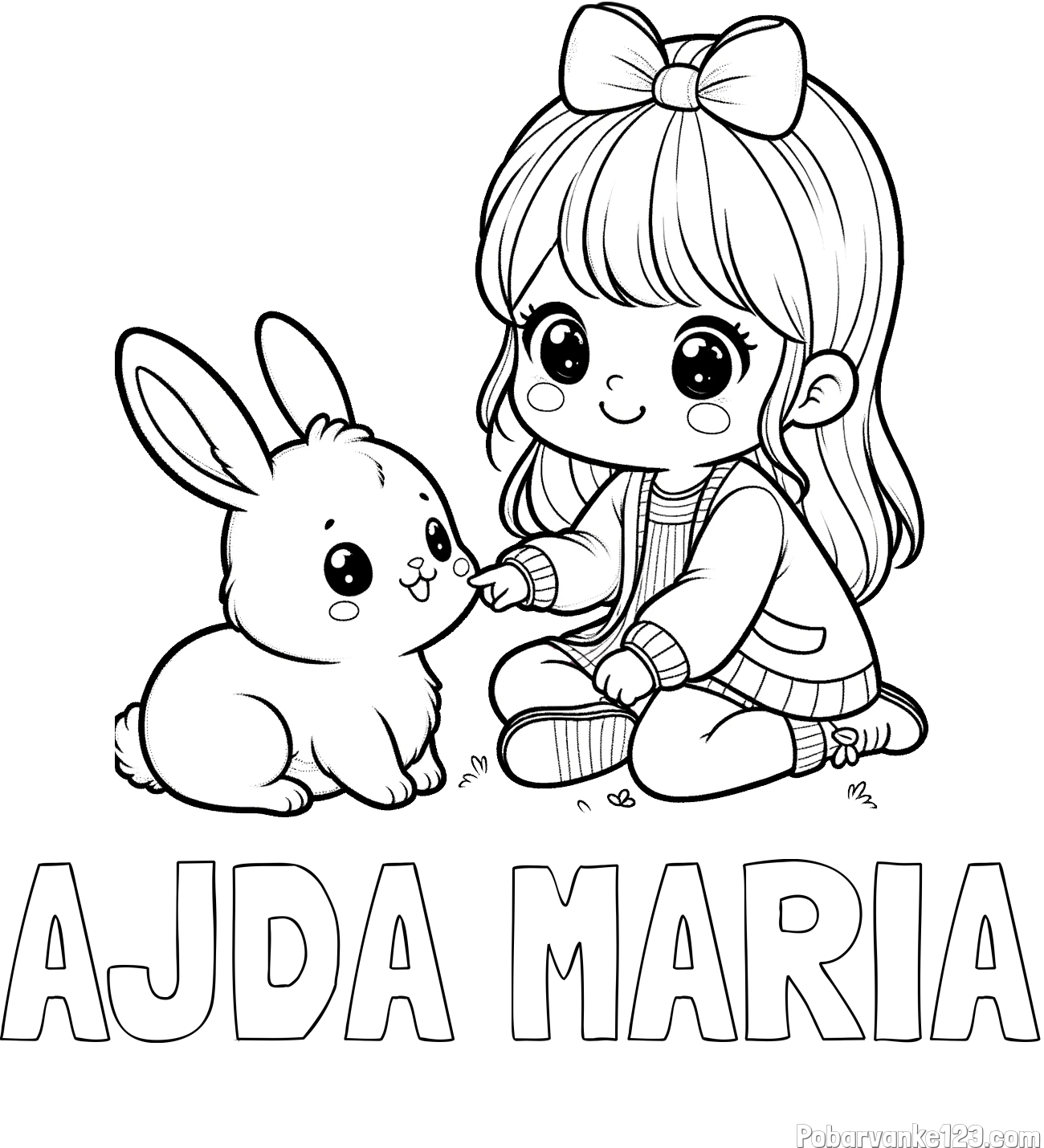 Pobarvanka imena AJDA MARIA in pobarvanka ljubke punčke, ki se igra z zajčkom