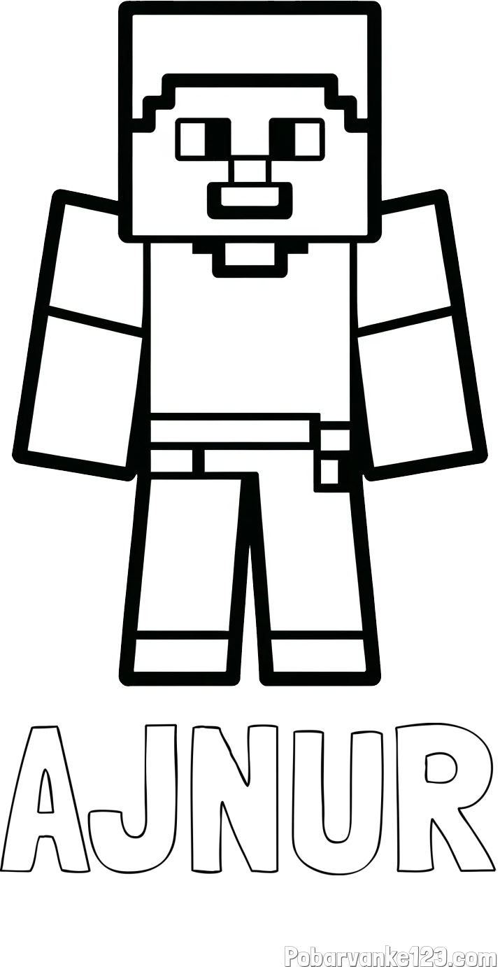 Pobarvanka imena AJNUR in pobarvanka Minecraft figurice