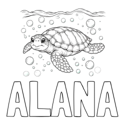 Online izdelana pobarvanka - Pobarvanka imena ALANA in pobarvanka želve v morju