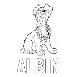 Online izdelana pobarvanka - Pobarvanka imena ALBIN in pobarvanka kužka