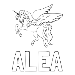 Online izdelana pobarvanka - Pobarvanka imena ALEA in lepa pobarvanka samoroga