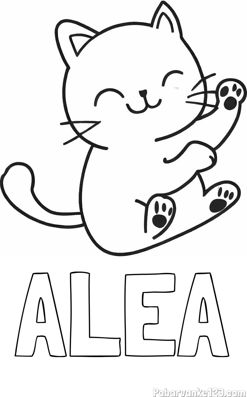 Pobarvanka imena ALEA in pobarvanka razigranega mucka